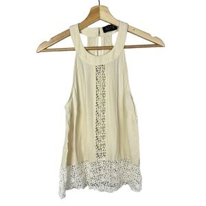 ASTR Cream Off White Crochet Lace Chiffon Tank Top S